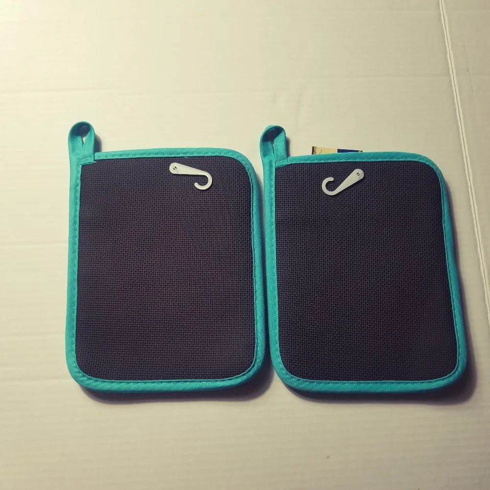 NWT HOME COLLECTION DARK AQUA POT HOLDER SET WITH GRIP PAD